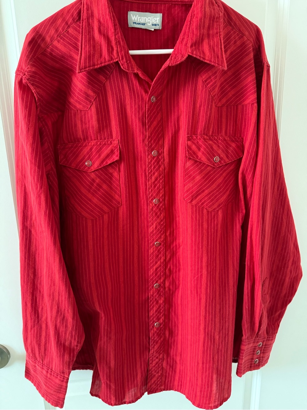 Wrangler Men’s Red Striped Button-Down Western Shirt